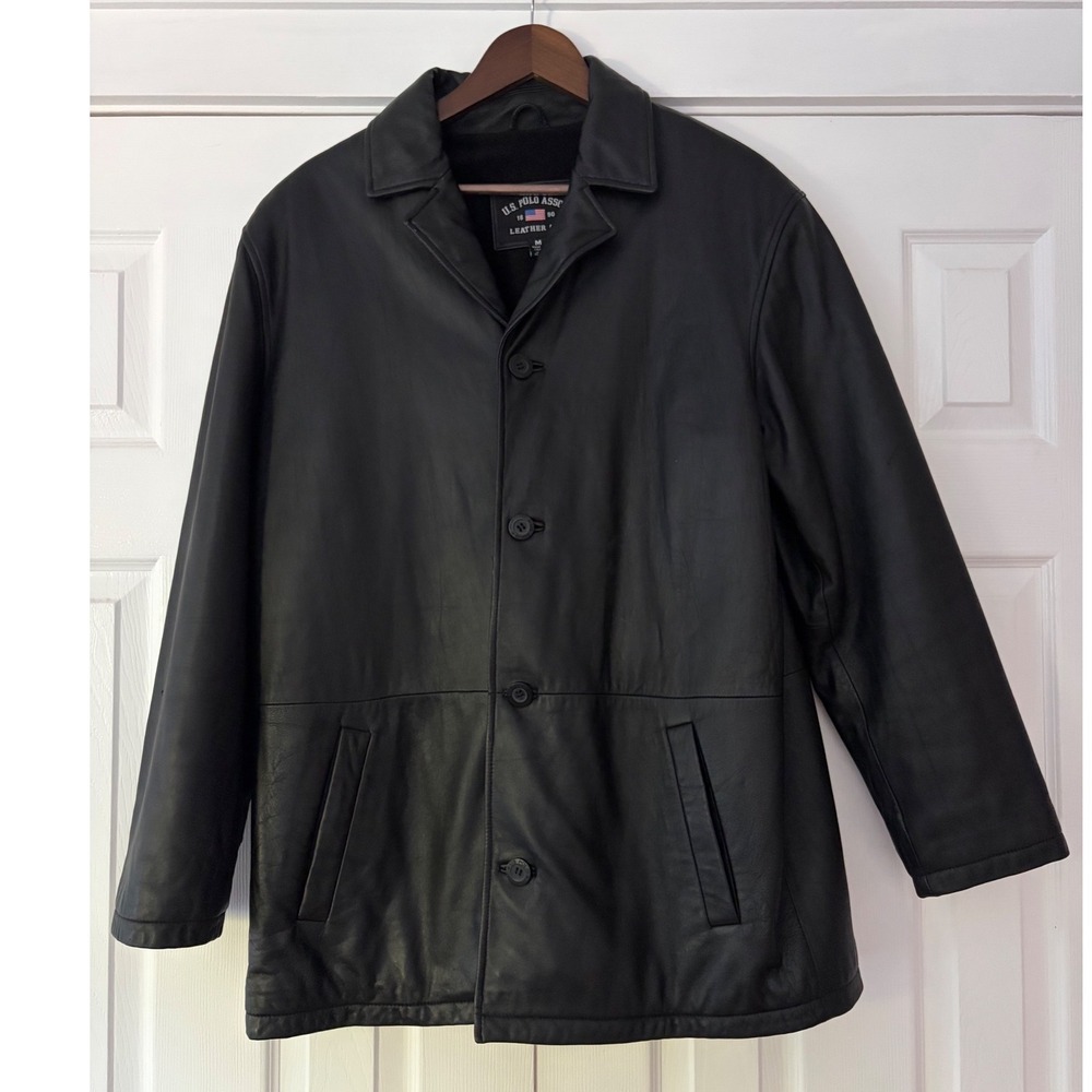 US Polo Assn Leather Co Mens Black Genuine Leather Car Coat Jacket M 455133